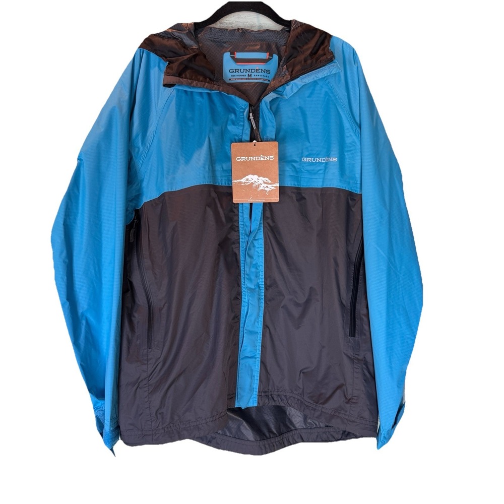 NWT Grundens Men's Trident Jacket Windbreaker Coastal Blue Medium Hooded Zipper